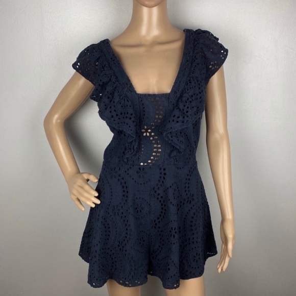 KEEPSAKE THE LABEL NAVY EMBROIDERED EYELET ROMPER - Picture 2 of 10